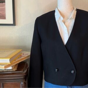 Vintage Pendleton Black Wool Cropped Double-Breasted Jacket | Size Medium